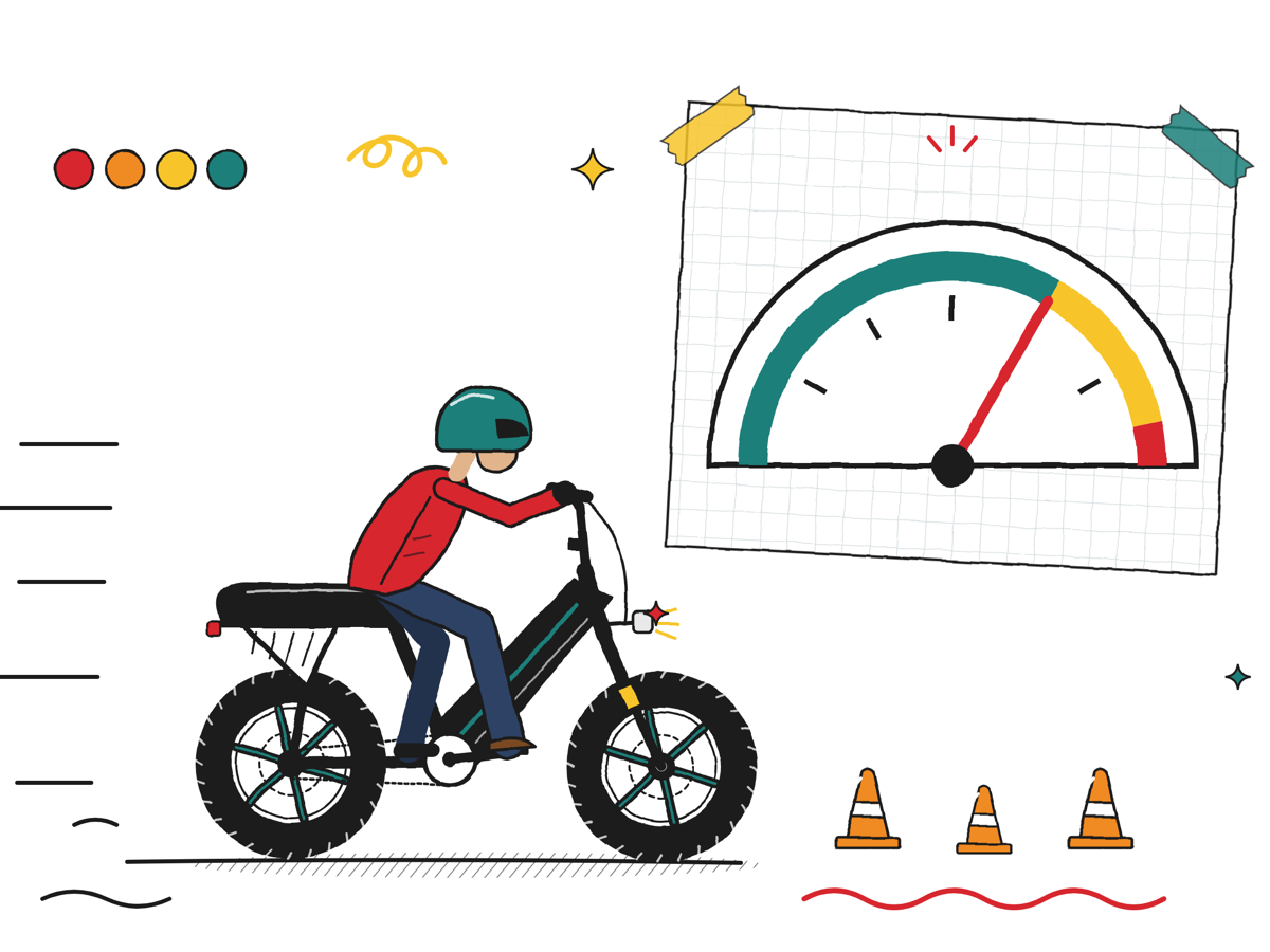 Illustration of a rider on a fast ebike with little training